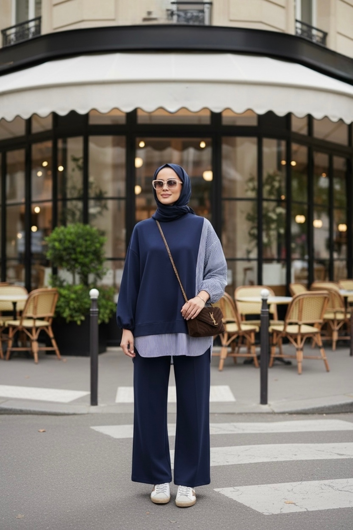 ASEL FASHİON  Kadın Tesettür Takım Line İkili Takım Gömlek Lacivert - Görsel 7