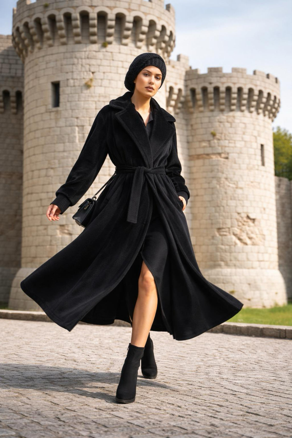 LİBREPRİVE  Siyah Tay Tüyü Uzun Kaban Şık Zarif Palto Oversize Kaban - Görsel 4