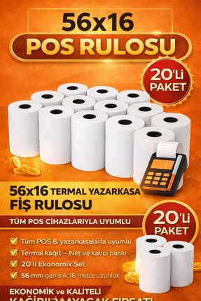 ANI OFİS KIRTASİYE A K 56x16 Termal Pos Kağıdı Rulosu 20'li - Tüm Pos Cihazla...