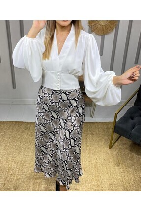 Chance Yılan Derisi Desenli Saten Etek