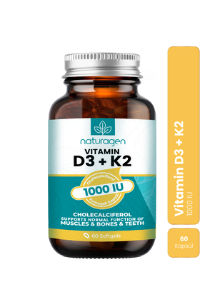 Naturagen Vitamin D3 + K2 1000 IU 60 Softgel Kapsül | Gluten Free | Takviye E...