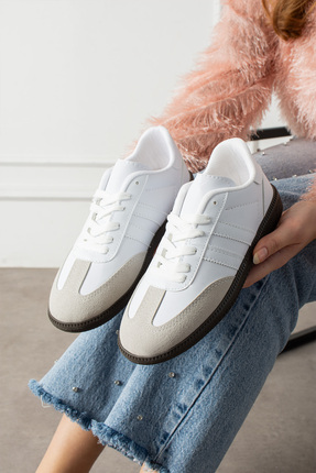 eformoda by emre yılmaz Beyaz Unisex Kadın Erkek Şeritli Rahat Taban Günlük S...