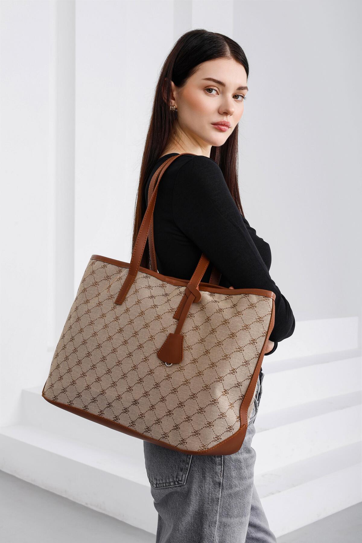 Michelle Monogram Shoulder Bag Tan