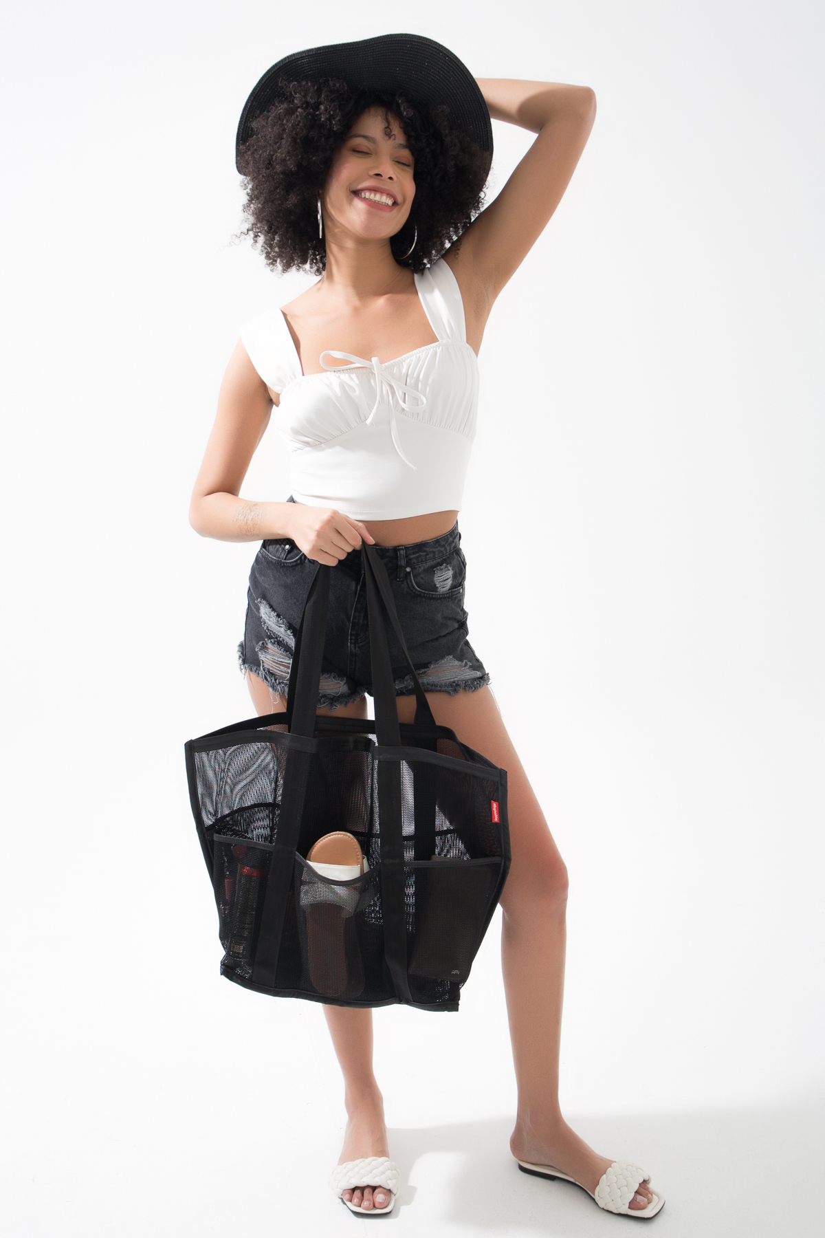 Baghashtag Büyük Boy 6 Cepli Siyah File Plaj Çantası fotoğrafı 3 (önizleme)