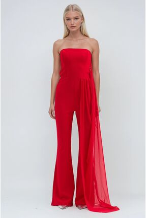 Lijuri Tül Detaylı ve İspanyol Paçalı Straplez Tulum 1381 R4-F-K2