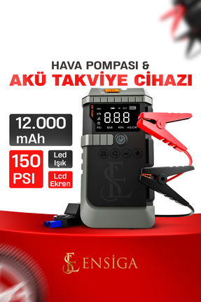 EN SİGA 12.000mAh Araç Akü Şarj Takviyeli Işıklı Hava Kompresörü Akü Takviye ...