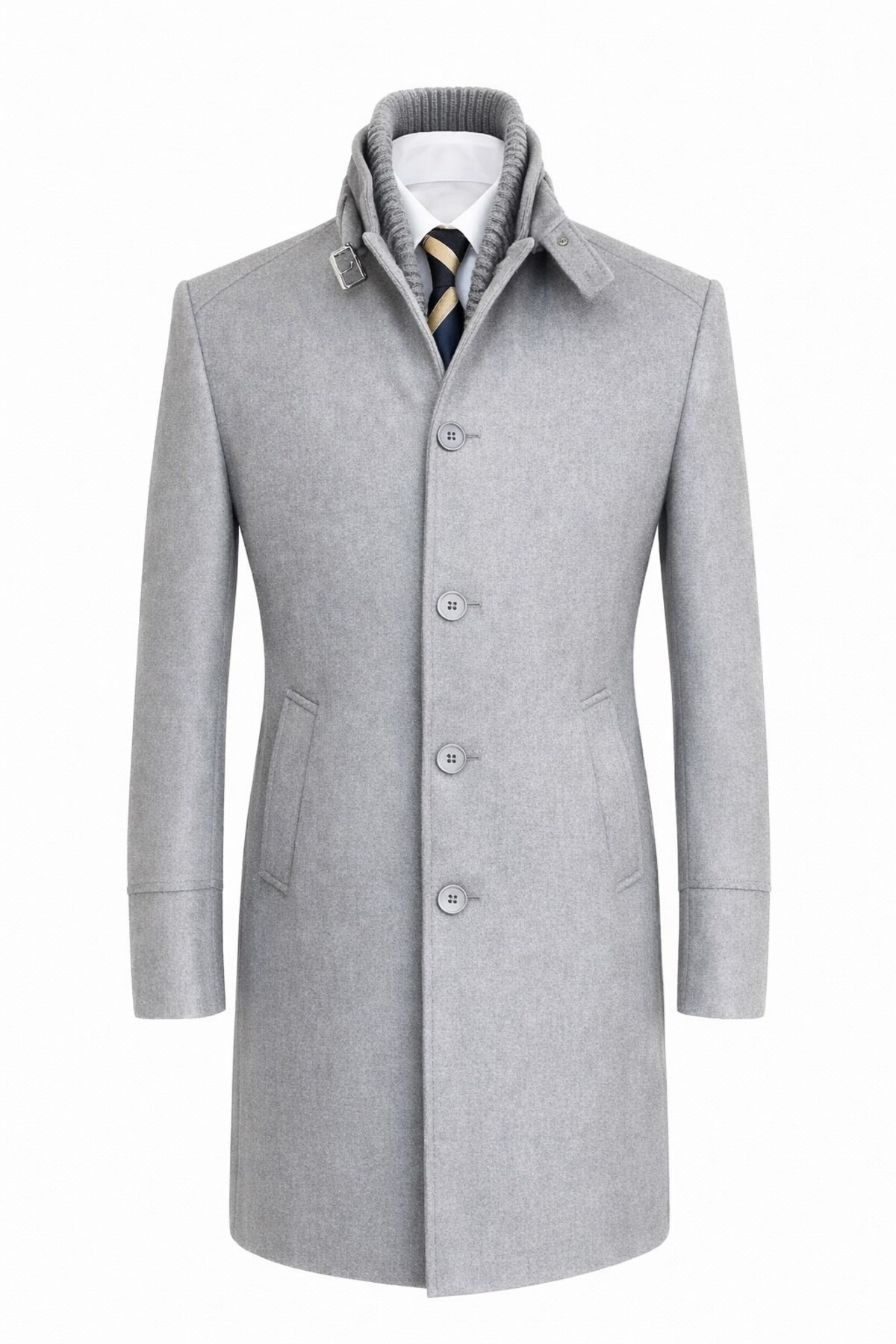Erkek Slim Fit Kaşe Kaban – Çıkarılabilir Ribanalı Fermuarlı Yaka, S–XXL — خاکستری PRA-13318313-212430