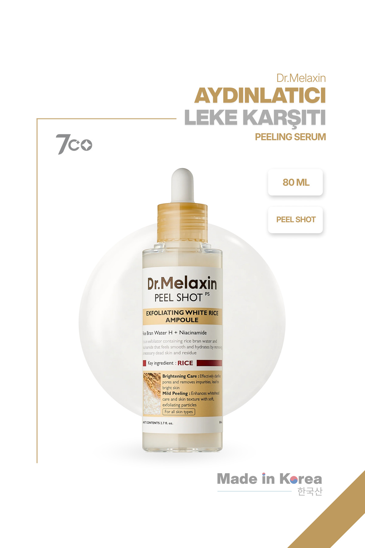 Dr.Melaxin Aydınlatıcı & Leke Karşıtı | Pirinç Özlü Peeling Serum (Peel Shot) 80ml