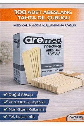 AREMED 6 Kutu Abeslang — 600 Adet Ahşap Ağda Spatulası / Tahta Dil Çubuğu