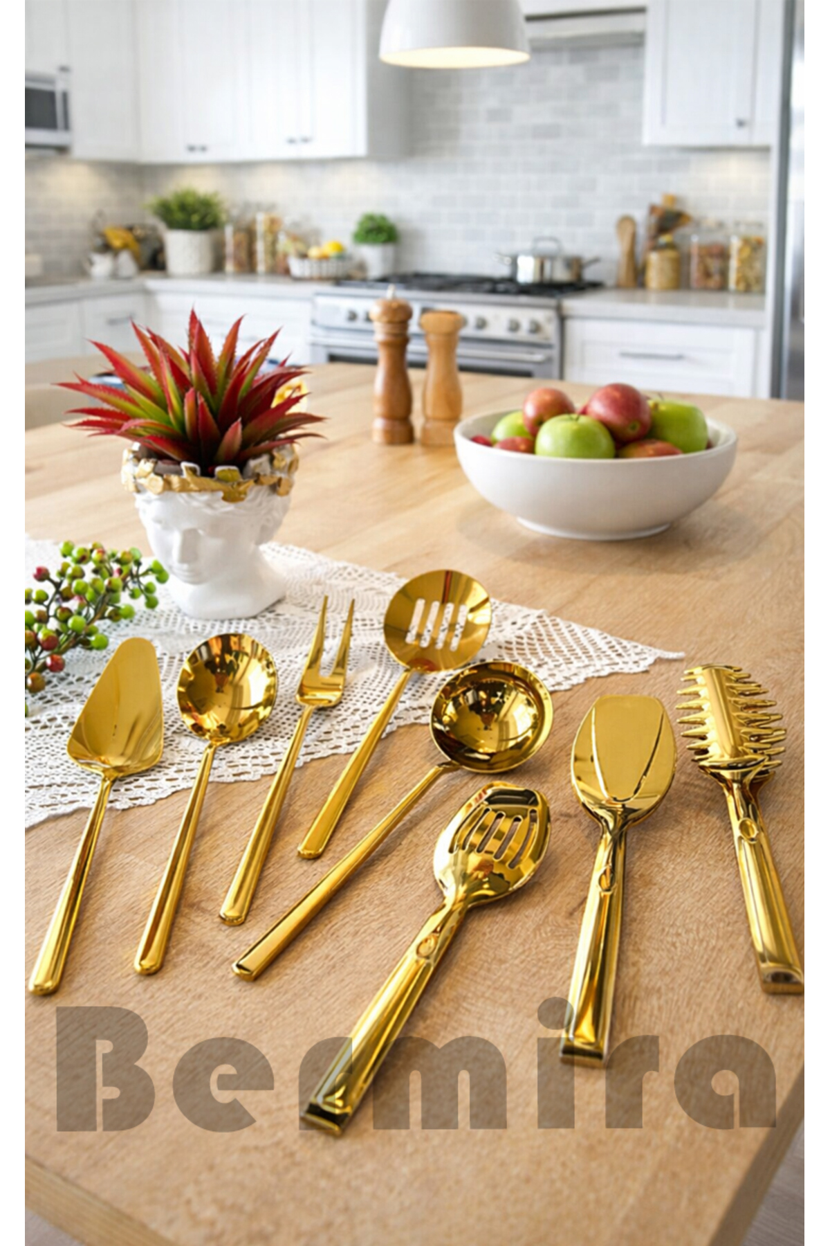 8 Piece Gold Sauce Serving Set and Tong Serving Serving Set (18/10)