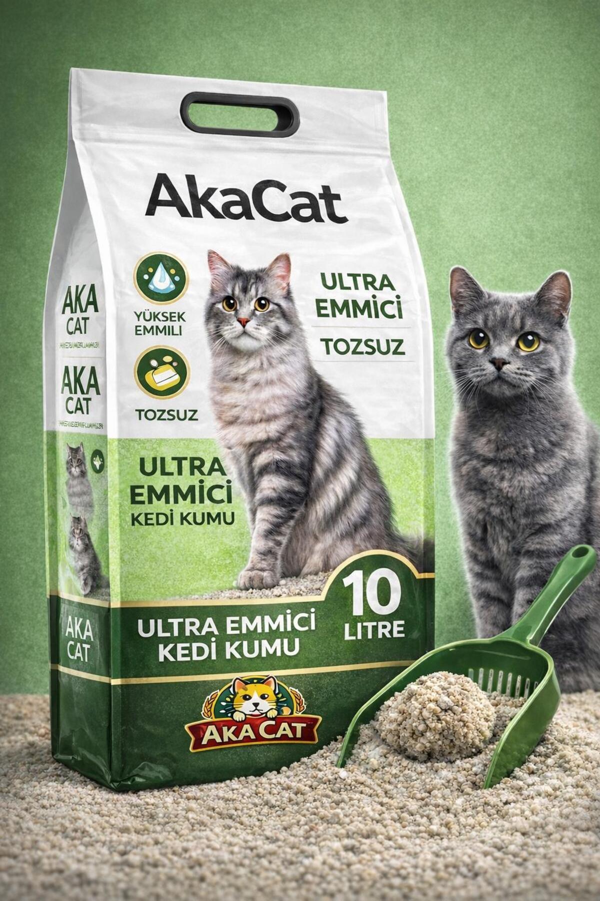 AKACAT 10 Lt Beyaz Bentonit Doğal %100 Topaklaşan Kedi Kumu