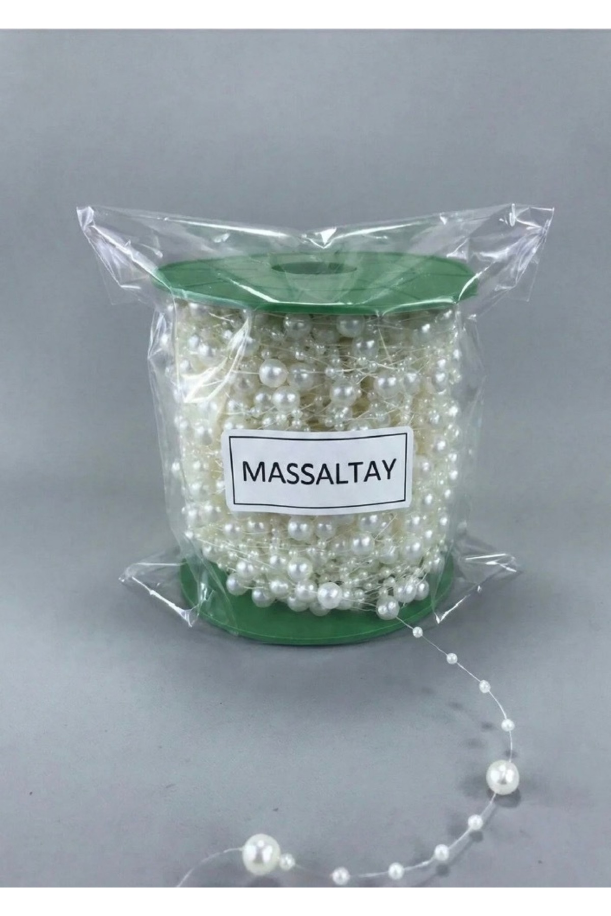 Krem Saçaklı Misinalı İnci Süsleme İpi 2 Metre – Krem Boncuklu Dekor Şerit Aksesuarı