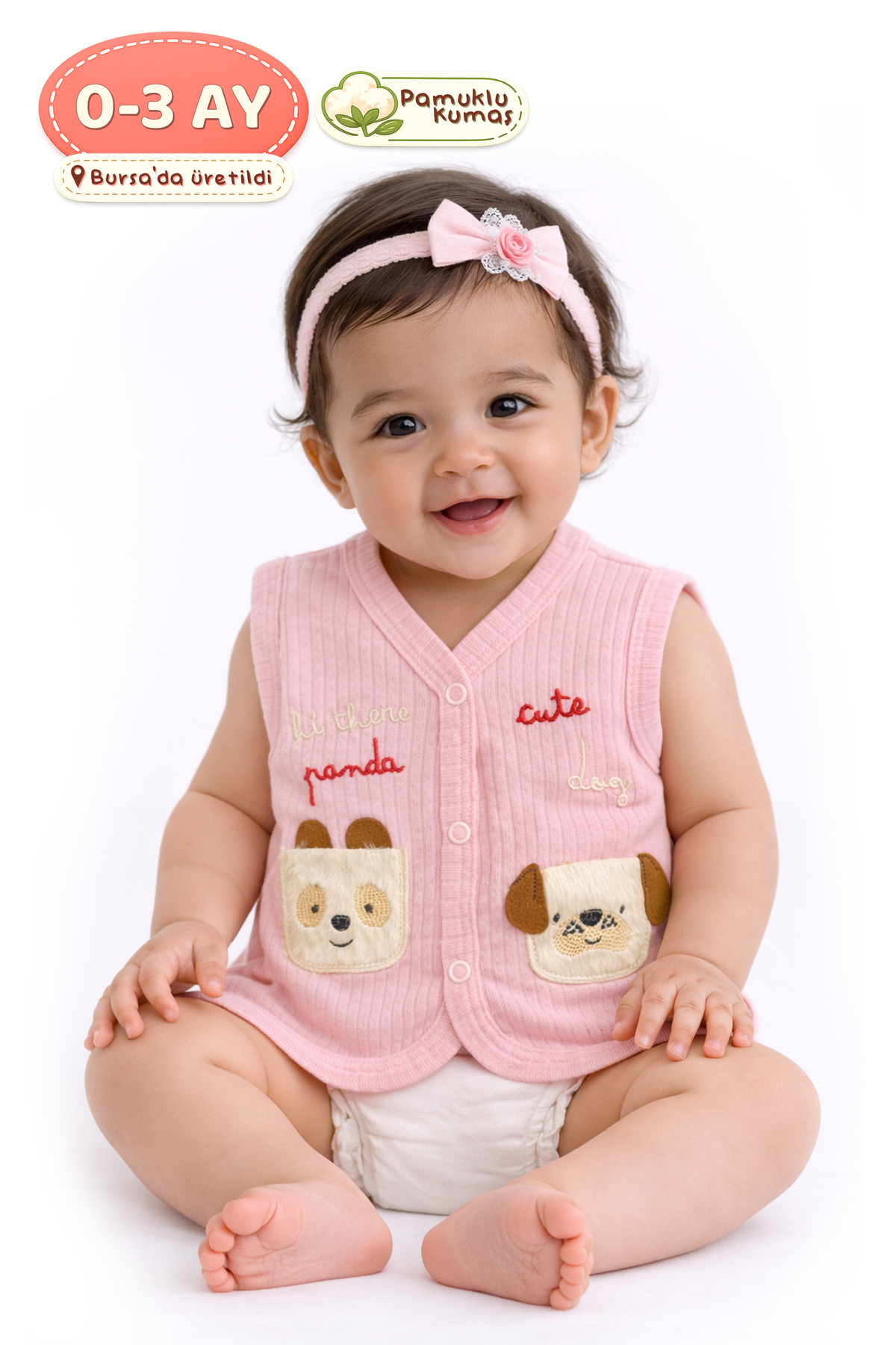 Onouqo 2'li Set - 0–3 Ay Yenidoğan Yumuşak Pamuk Kız Bebek Yeleği – Bursa Üretimi - Pembe fotoğrafı 3 (önizleme)