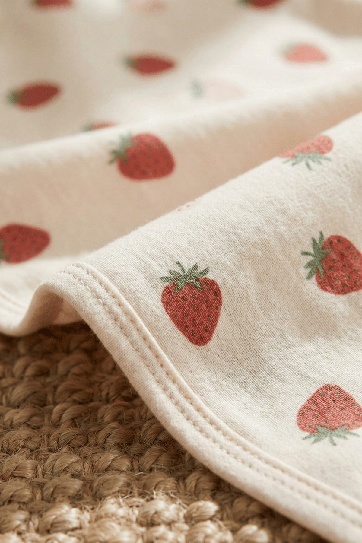 Genel Markalar Çilek Baskılı Çift Katlı Penye Yenidoğan ve Çok Amaçlı %100 Pamuklu Bebe Battaniyesi fotoğrafı 3 (önizleme)