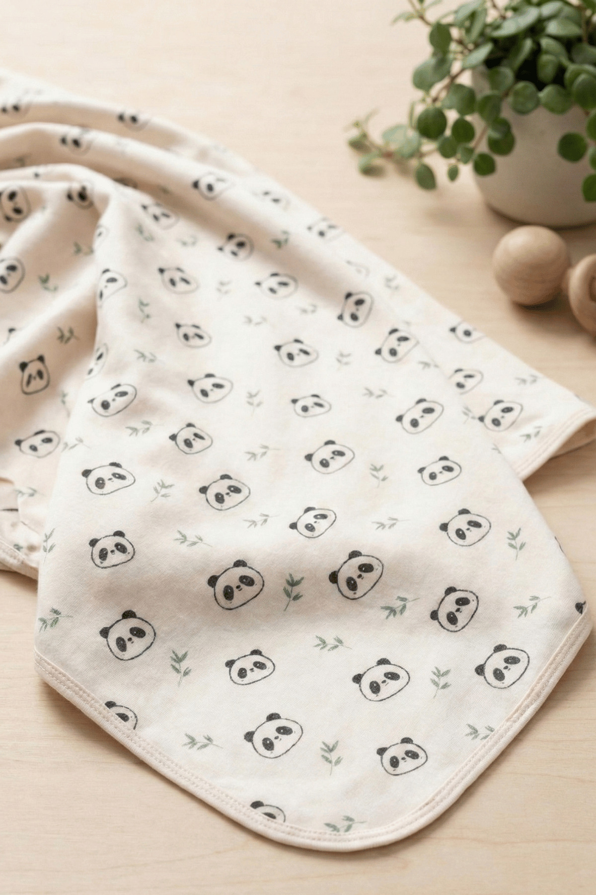 Genel Markalar Panda Baskılı Çift Katlı Penye Yenidoğan ve Çok Amaçlı %100 Pamuklu Bebe Battaniyesi fotoğrafı 3 (önizleme)