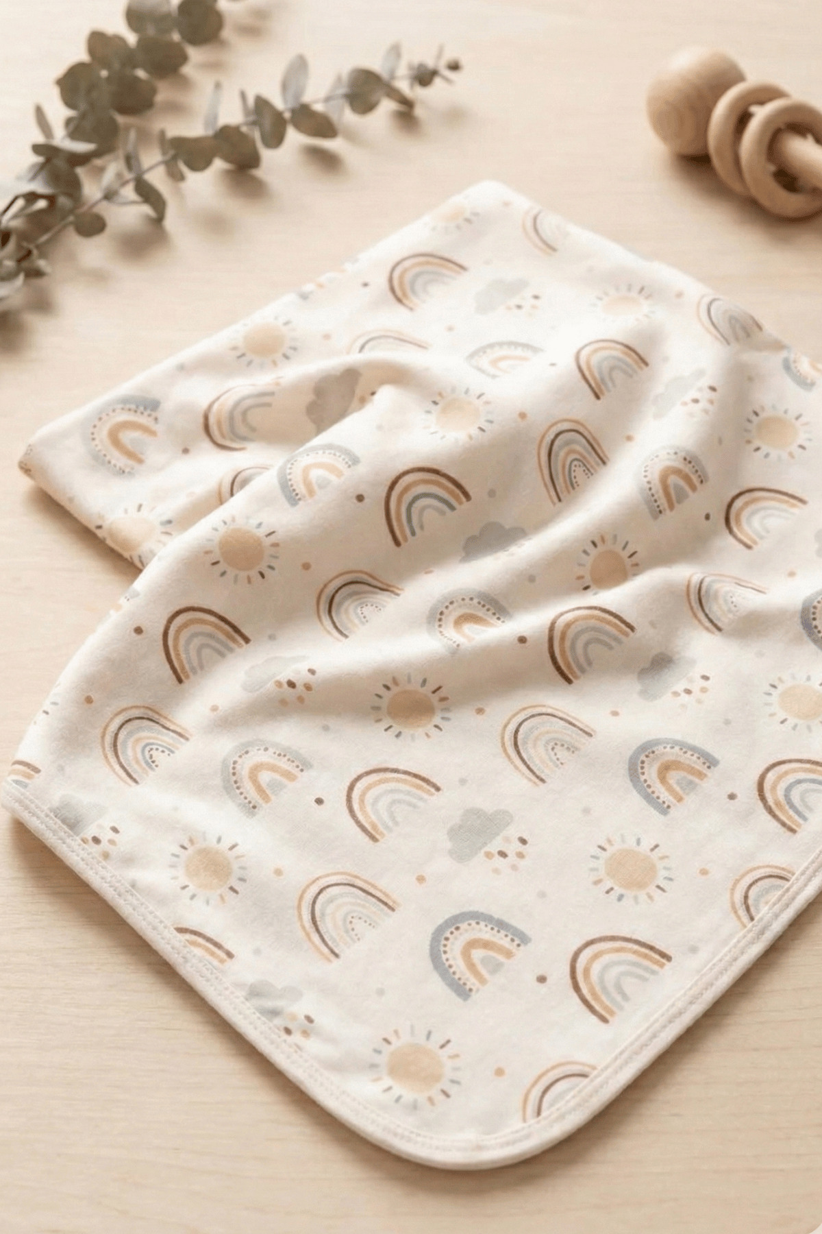 Genel Markalar Gökkuşağı Baskılı Çift Katlı Penye Yenidoğan ve Çok Amaçlı %100 Pamuklu Bebe Battaniyesi fotoğrafı 3 (önizleme)