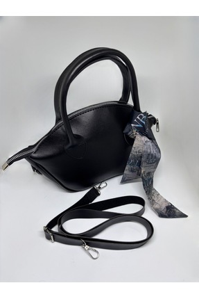 Livayssçanta Moka Kadın Siyah Fularlı Fermuarlı Kadın El ve Omuz Çantası
