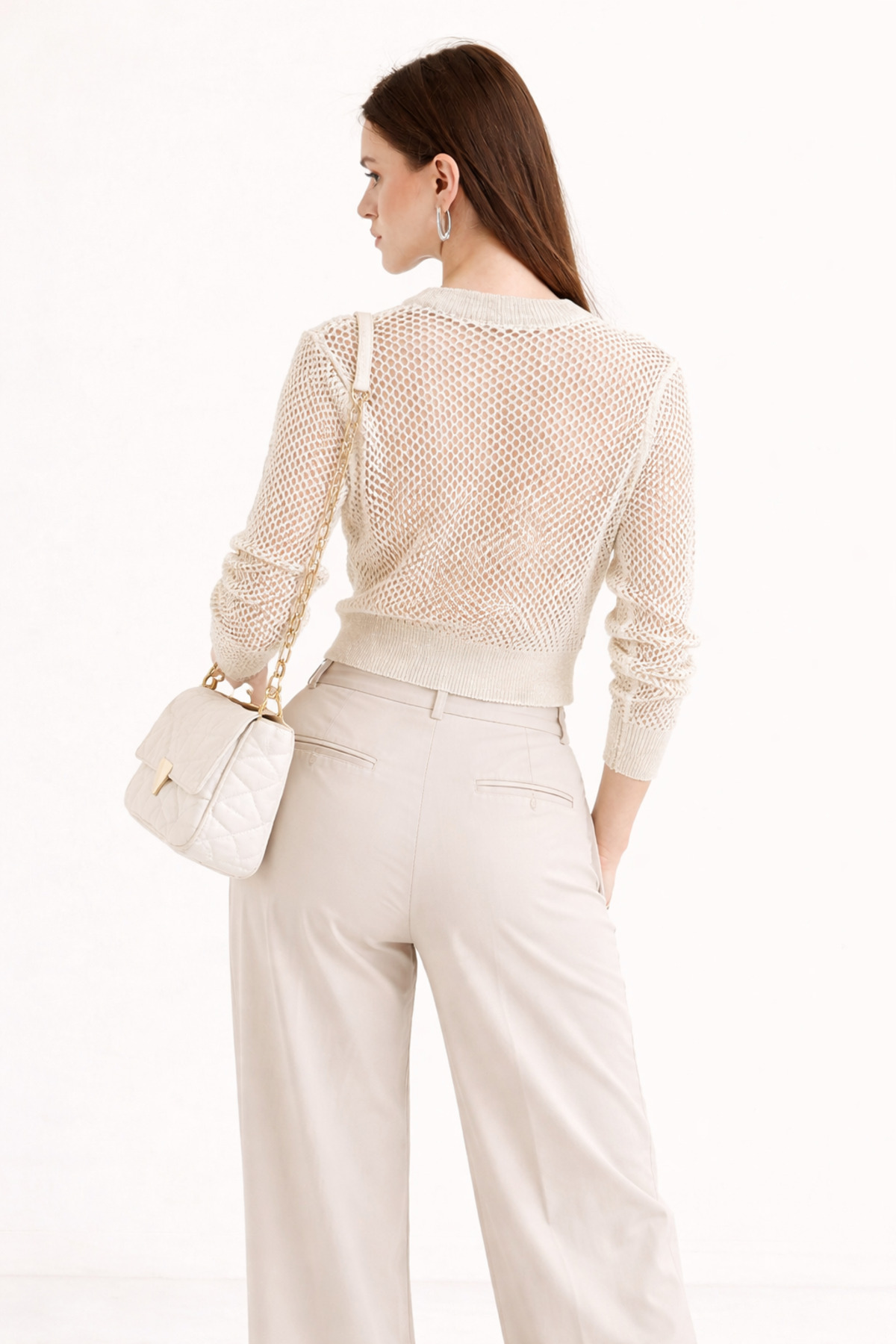 Cloudy Kids  Kadın Ajurlu Fermuarlı Crop Hırka - Görsel 2