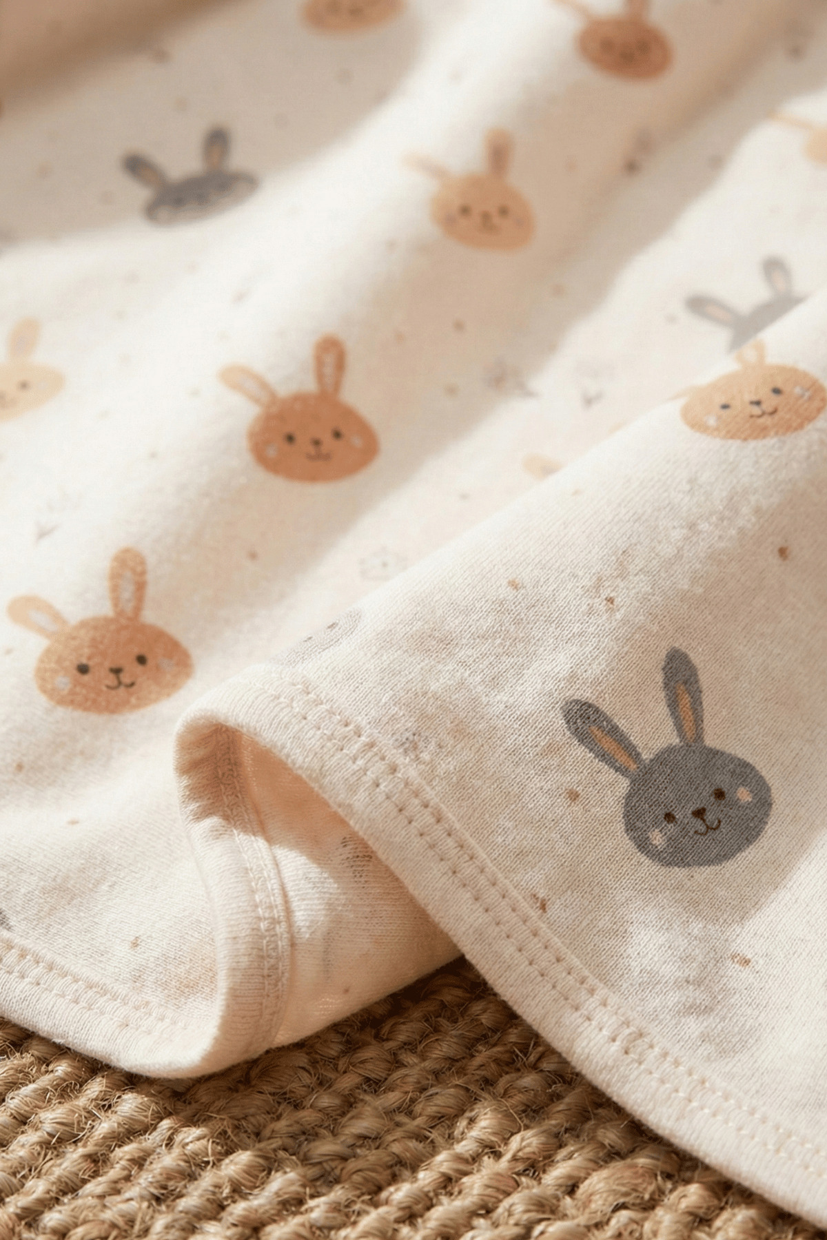 Genel Markalar Tavşan Baskılı Çift Katlı Penye Yenidoğan ve Çok Amaçlı %100 Pamuklu Bebe Battaniyesi fotoğrafı 4 (önizleme)