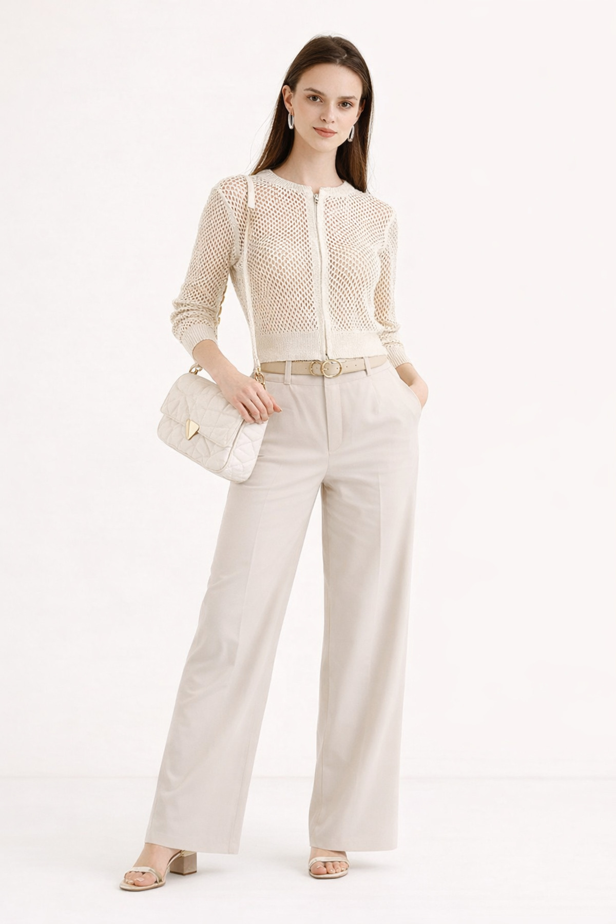 Cloudy Kids  Kadın Ajurlu Fermuarlı Crop Hırka