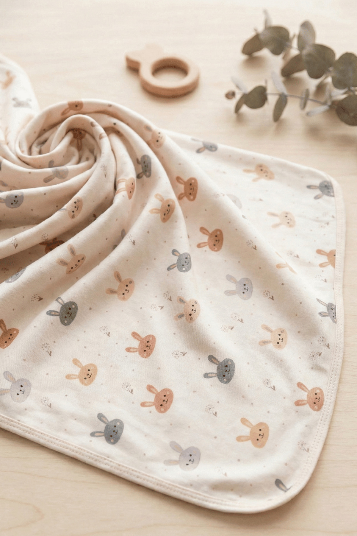 Genel Markalar Tavşan Baskılı Çift Katlı Penye Yenidoğan ve Çok Amaçlı %100 Pamuklu Bebe Battaniyesi fotoğrafı 3 (önizleme)