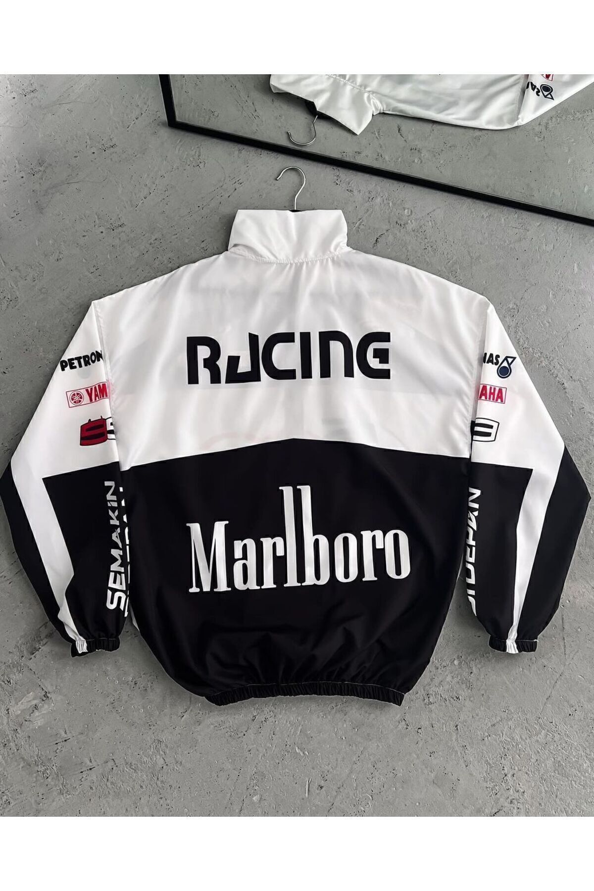 Lushen  Unisex Paraşüt Kumaş Oversize Dijital Baskılı Siyah Rüzgarlık Yağmurluk İnce Ceket - Görsel 3