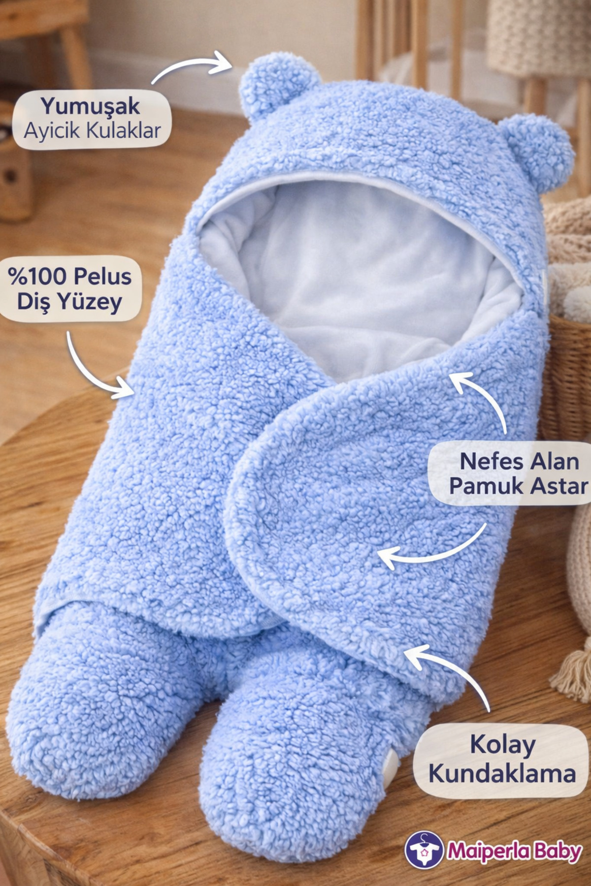 Mai Perla 0 - 12 Ay Kulaklı Welsoft Dış Kundak Bebek Battaniye fotoğrafı 3 (önizleme)