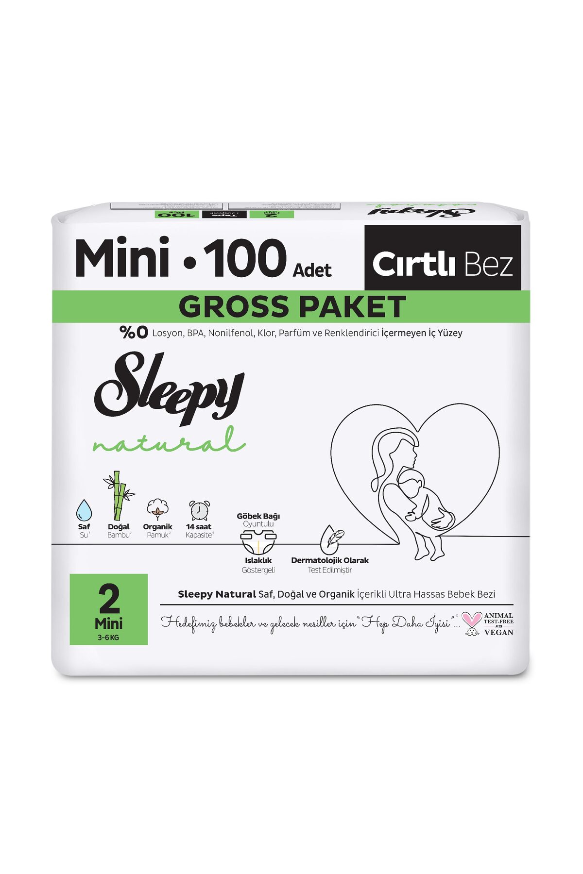 Sleepy Natural Gross Paket Bebek Bezi 2 Numara Mini 100 Adet fotoğrafı 2 (önizleme)