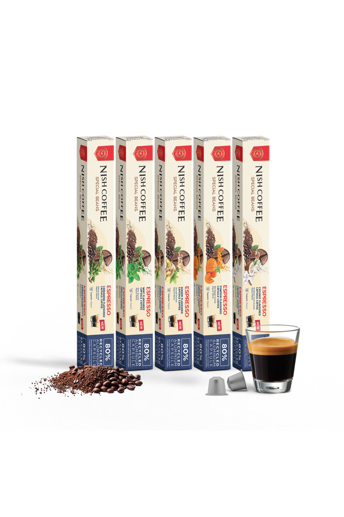 Nish Coffee Aromalı Kapsül Kahve 5'li Set (Kakule-Nane-Zencefil