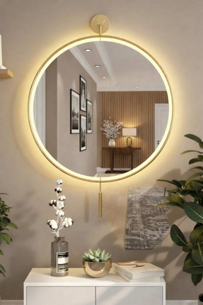 Lamra Dizayn Avaz Gold Ayna Moderm Dekoratif pilli kablosuz ayna