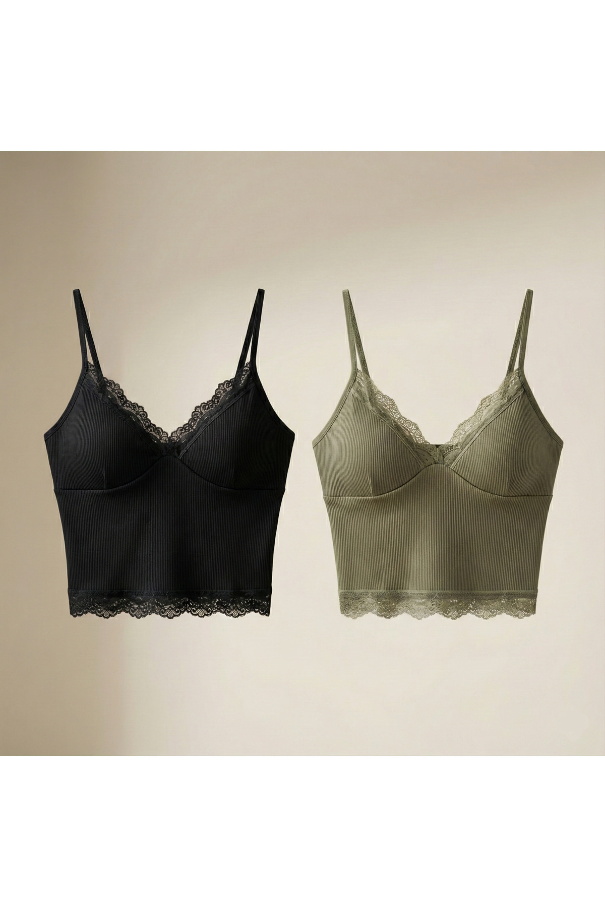lusi store Lusistore Crop Bluz Takım Askılı Dantelli Pedli Büstiyer Bralet %95 Pamuk görsel 5