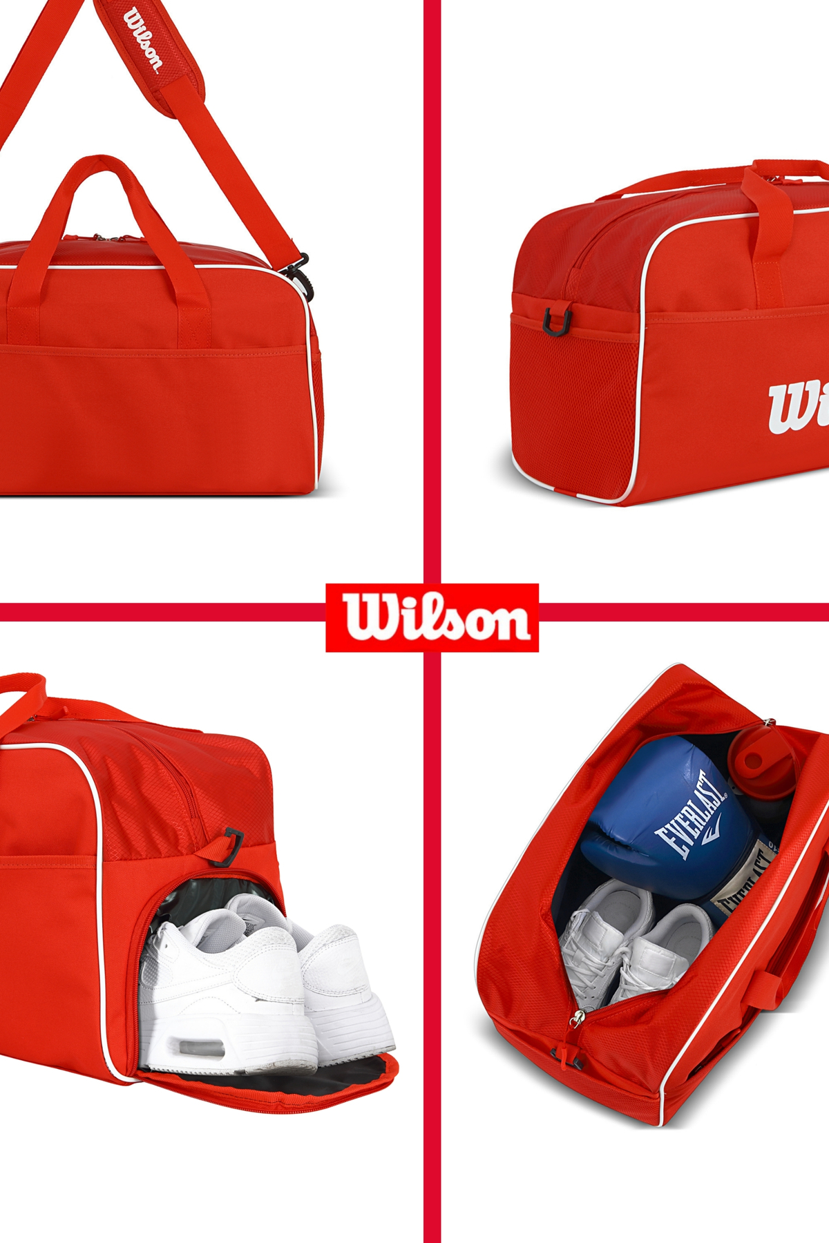 Wilson  Lisanslı Kırmızı Unisex Ayakkabı Bölmeli Su Geçirmez Gym Fitness Spor Seyahat Çantası El Valizi - Görsel 3