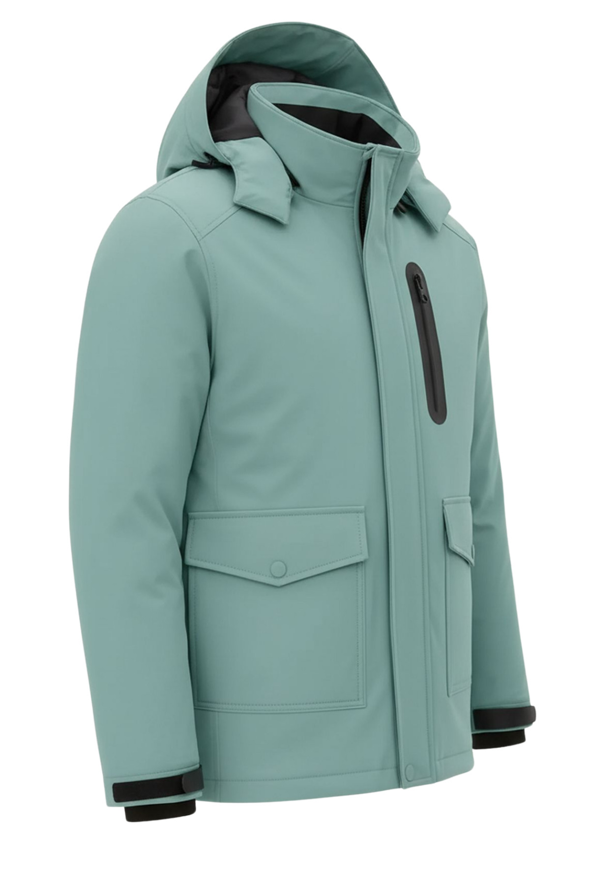Erkek Su Yeşili Outdoor Su Geçirmez Kapüşonlu Kışlık Kaban – Rüzgar ve Yağmura Dayanıklı görsel 3