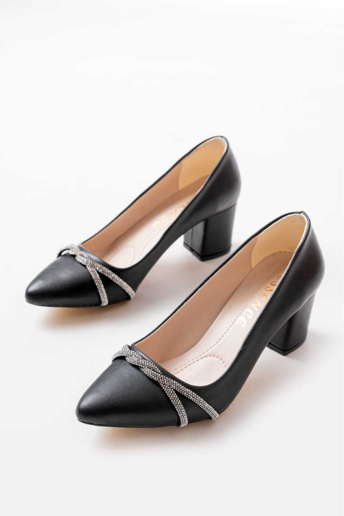 macella  Kadın Kalın Topuklu Taşlı Ayakkabı– Günlük & Ofis Şıklığı" - Görsel 2