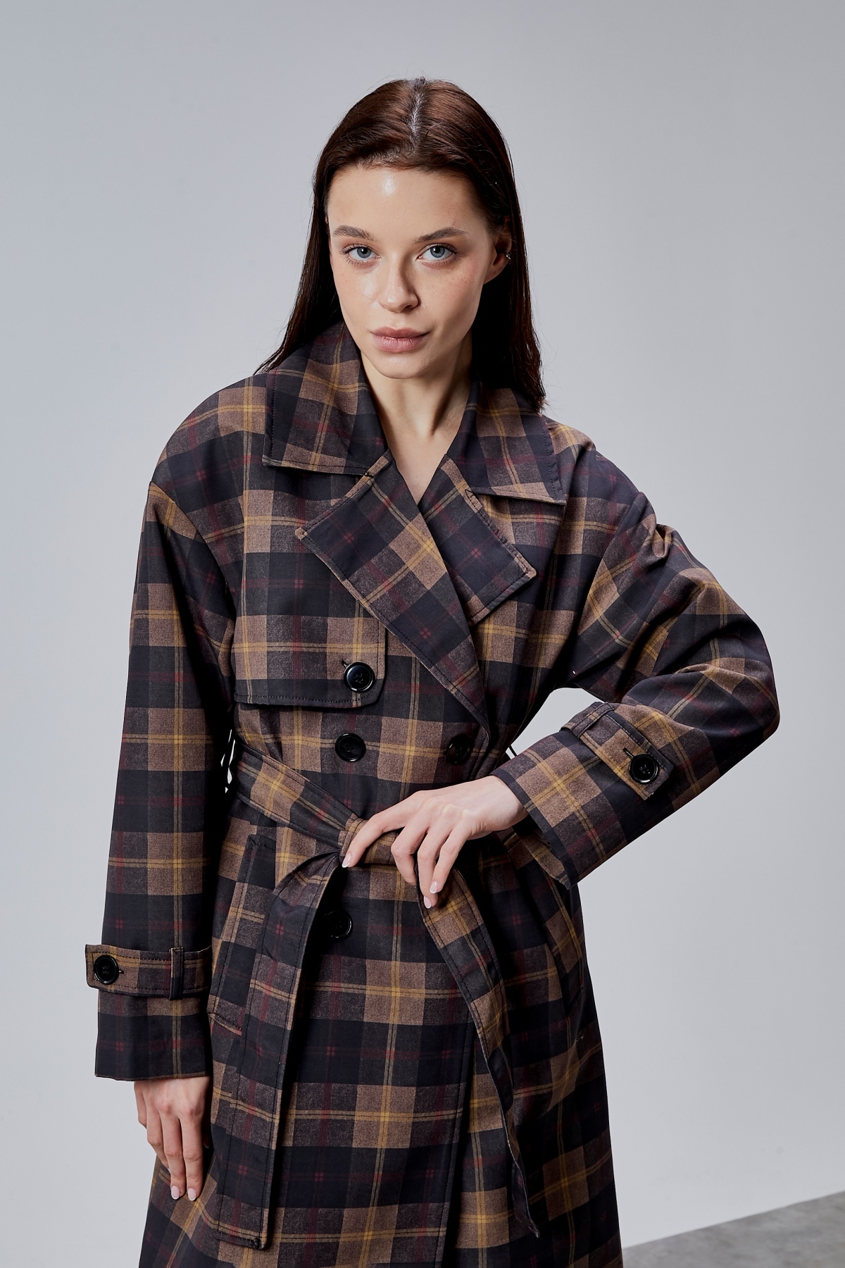 Bolivente Elora Lacivert Ekose Detaylı Premium Oversize Trençkot 46650 görsel 3