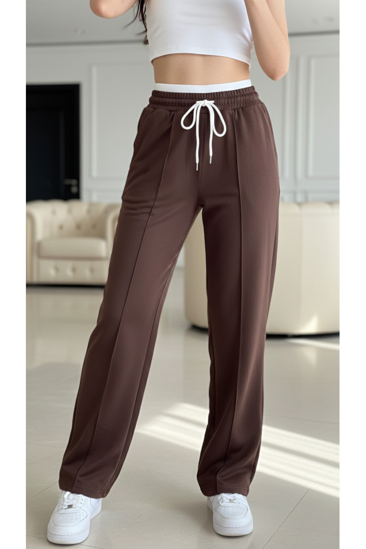 Miyalon Ženske široke pamučne trenerke sa elastičnim strukom i dva niti