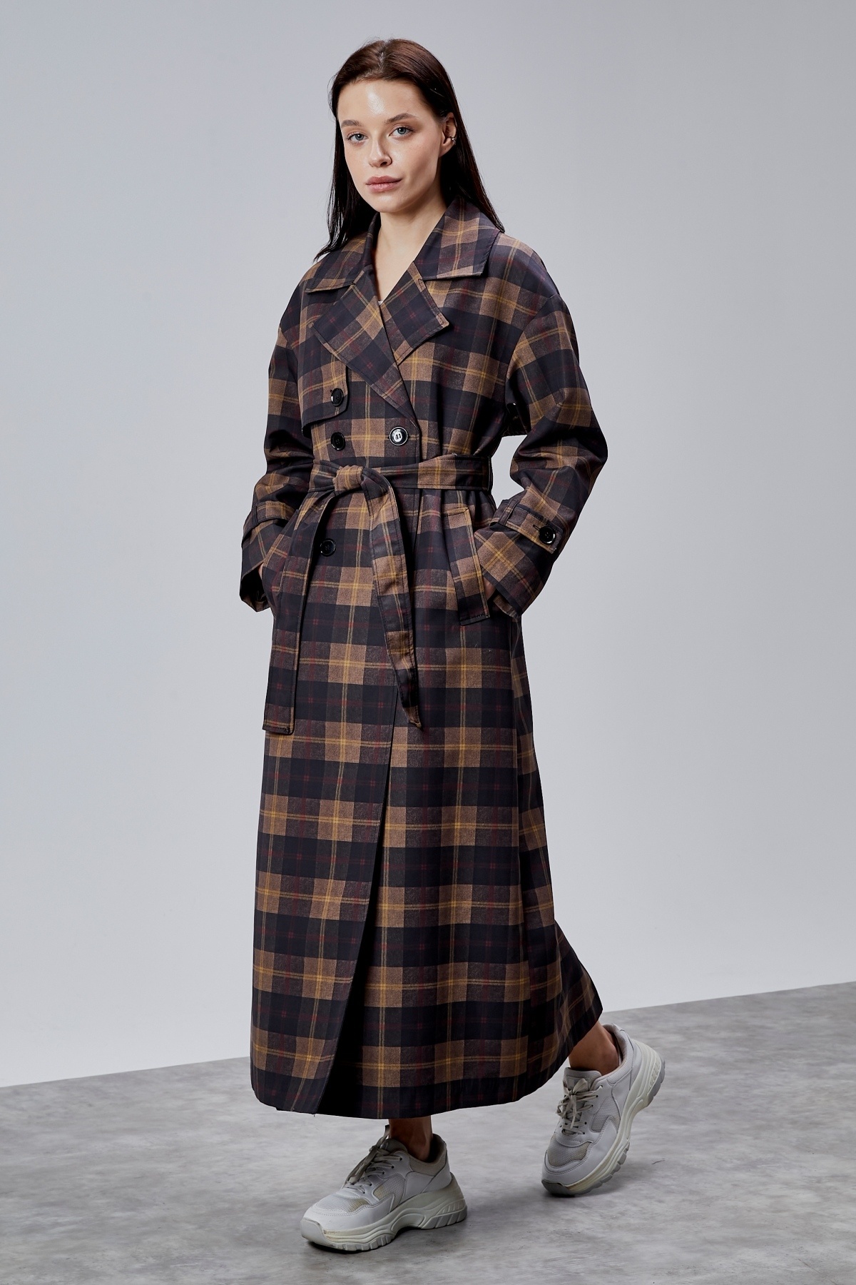 Bolivente Elora Lacivert Ekose Detaylı Premium Oversize Trençkot 46650 görsel 4