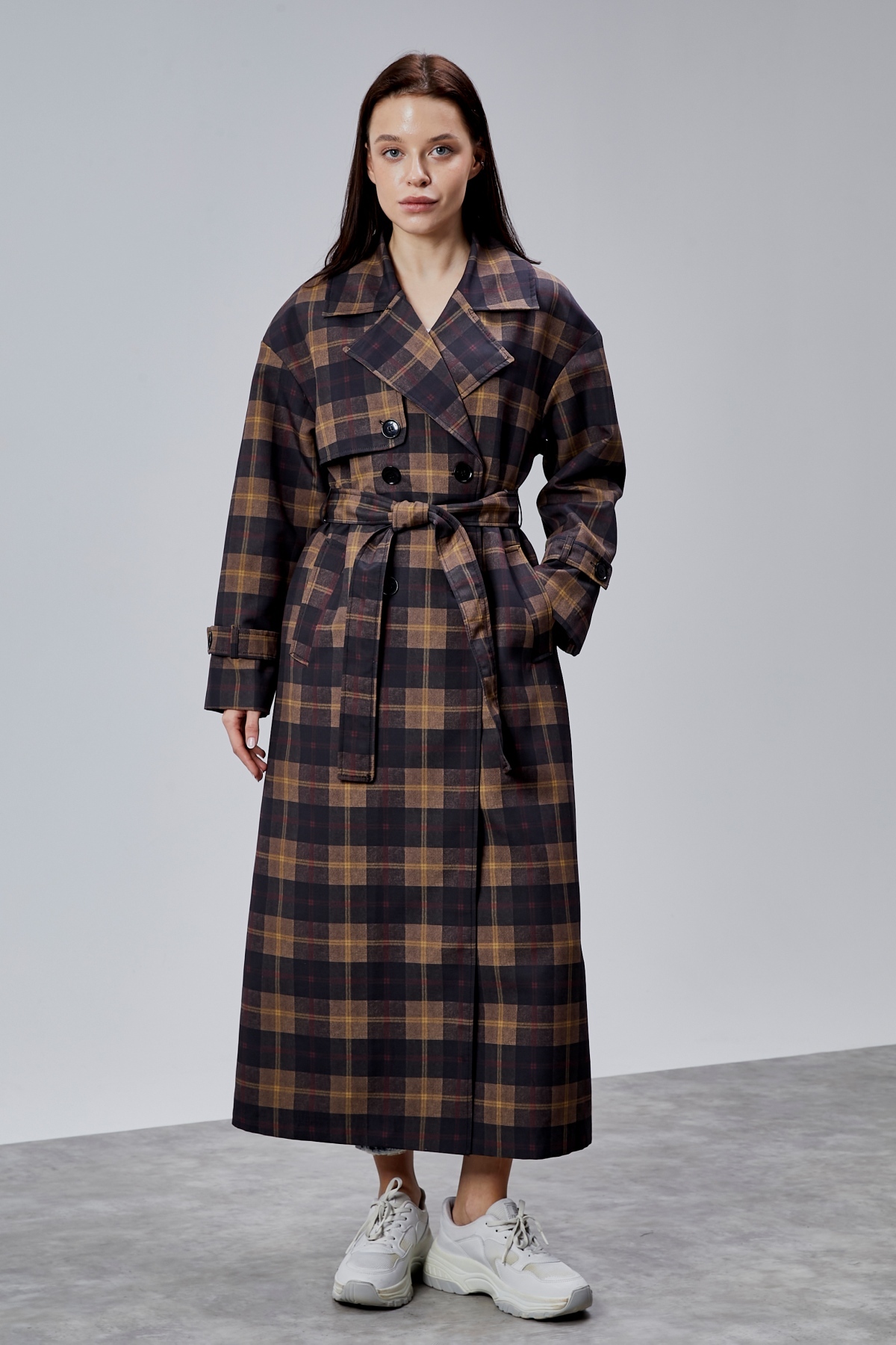 Bolivente Elora Lacivert Ekose Detaylı Premium Oversize Trençkot 46650 görsel 7