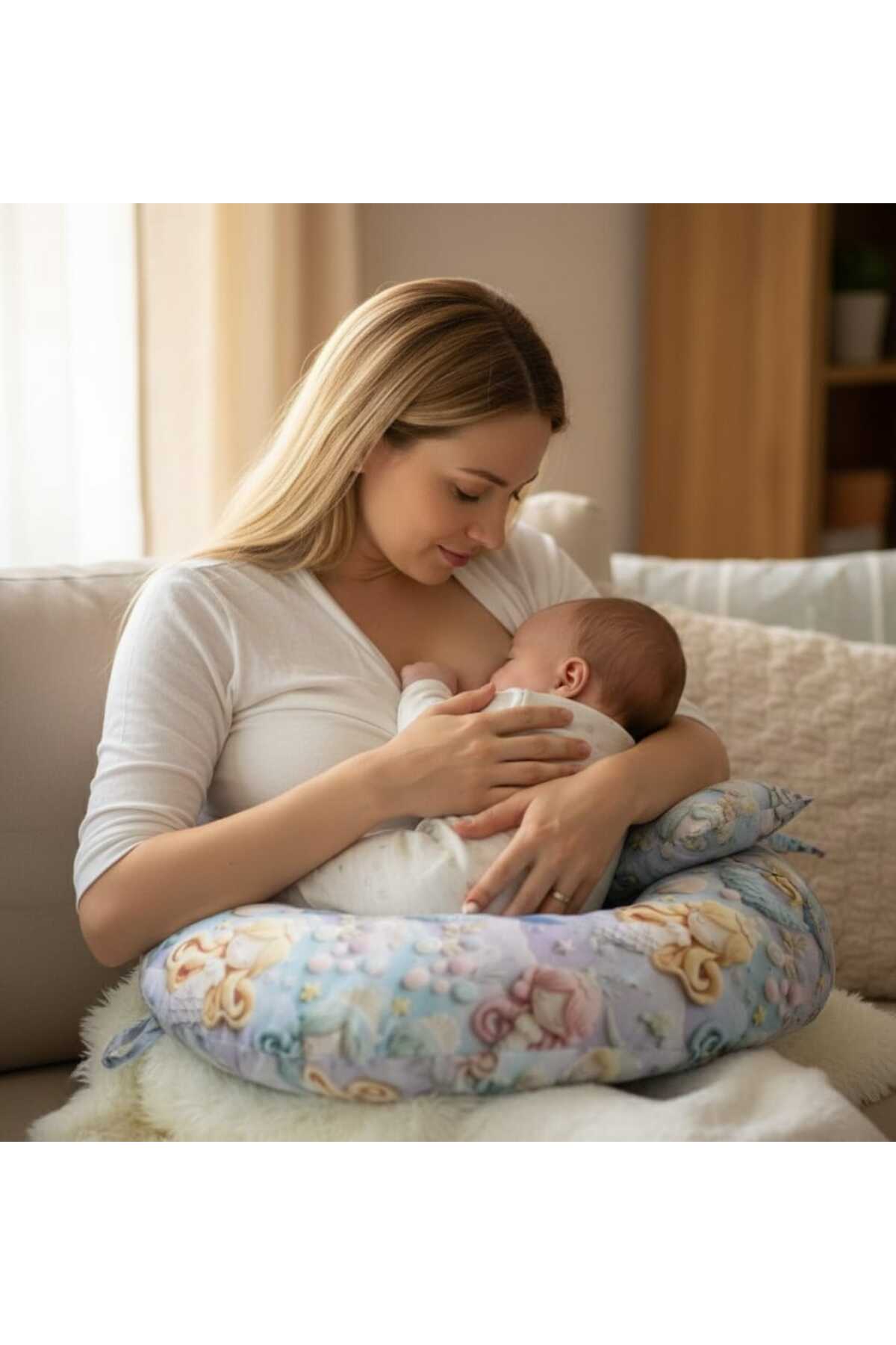 DURU HOME COLLECTİON Baş Destek Yastıklı Elyaf Dolgulu % 100 Pamuk Kumaş Emzirme Minderi/Yastığı fotoğrafı 2 (önizleme)