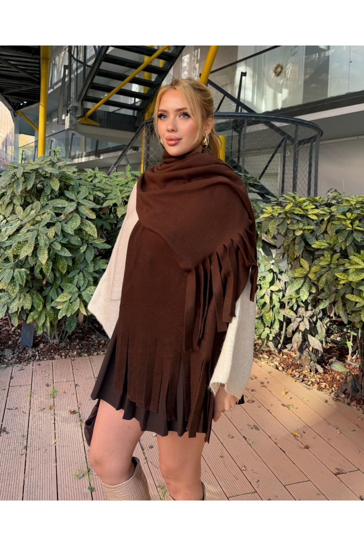 deqfashion Kadın Acı Kahve Polar Atkı Şal | Hediyelik & Şık Atkı
