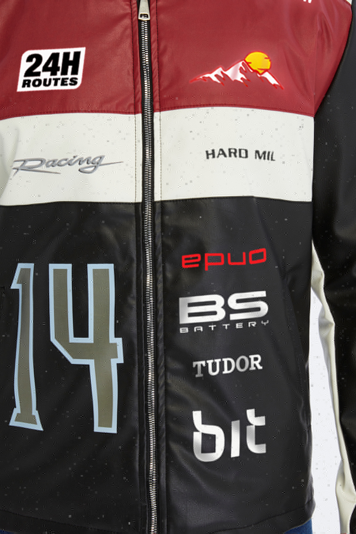 CHOS7N  Erkek Oversize Şeritli Baskılı Deri Ceket Hakim Yaka Bomber Motorcu Montu Yarışçı Ceketi - Görsel 3