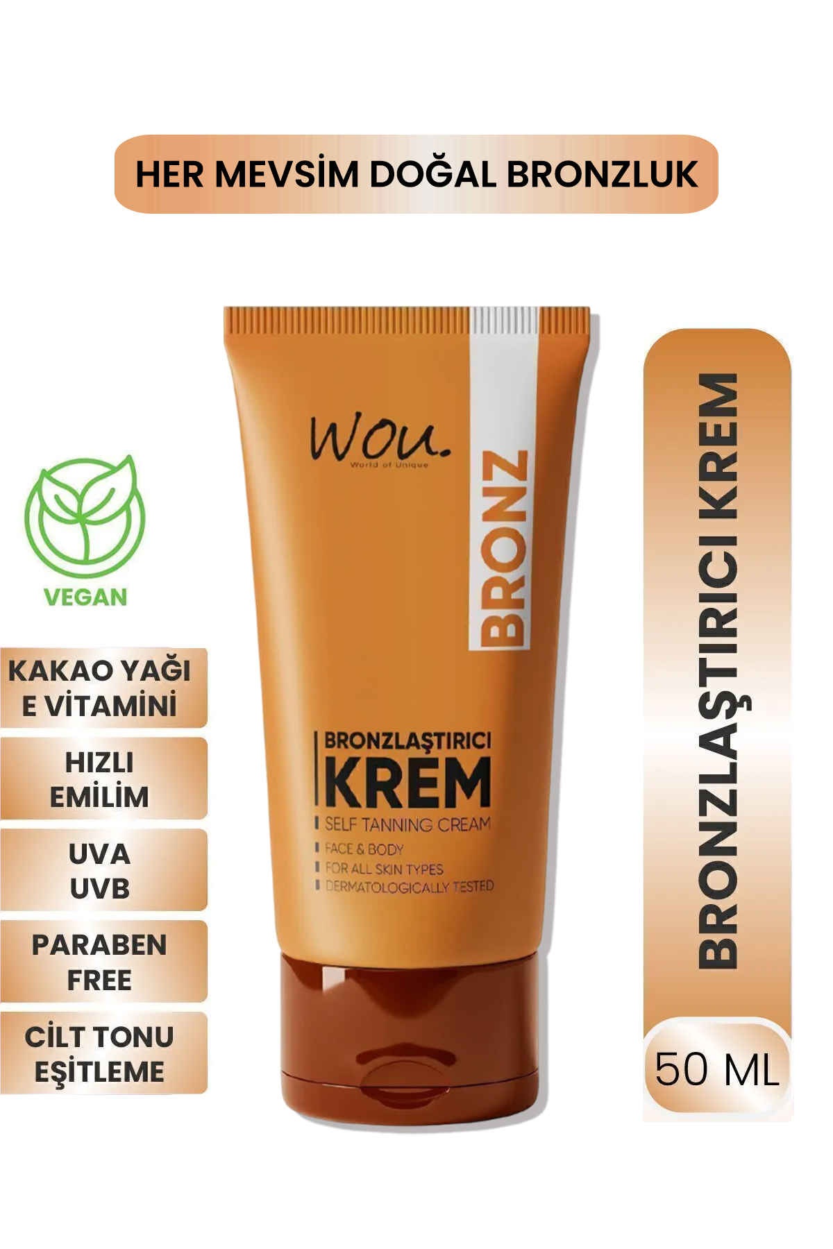 WOU World of Unique Güneşsiz Bronzlaştırıcı ve Nemlendirici Krem 50ml-Self Tannıng — BRNZ