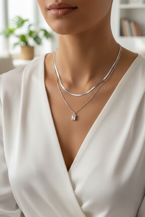 ArsEmi Bijoux İtalyan Bakla Zincirli Taşlı Çelik Kolye