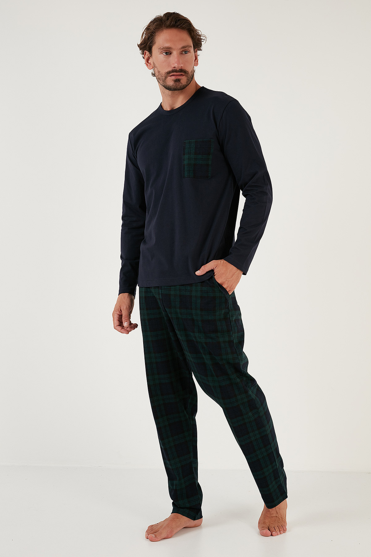 Buratti  Ekoseli Cepli Beli Lastikli % 100 Pamuk Regular Fit Pijama Takımı Erkek PİJAMA TAKIMI 657200 - Görsel 7