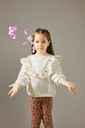 Defacto Overshirt Fit Bisiklet Yaka Çiçekli İçi Yumuşak Tüylü Sweatshirt Kız ...