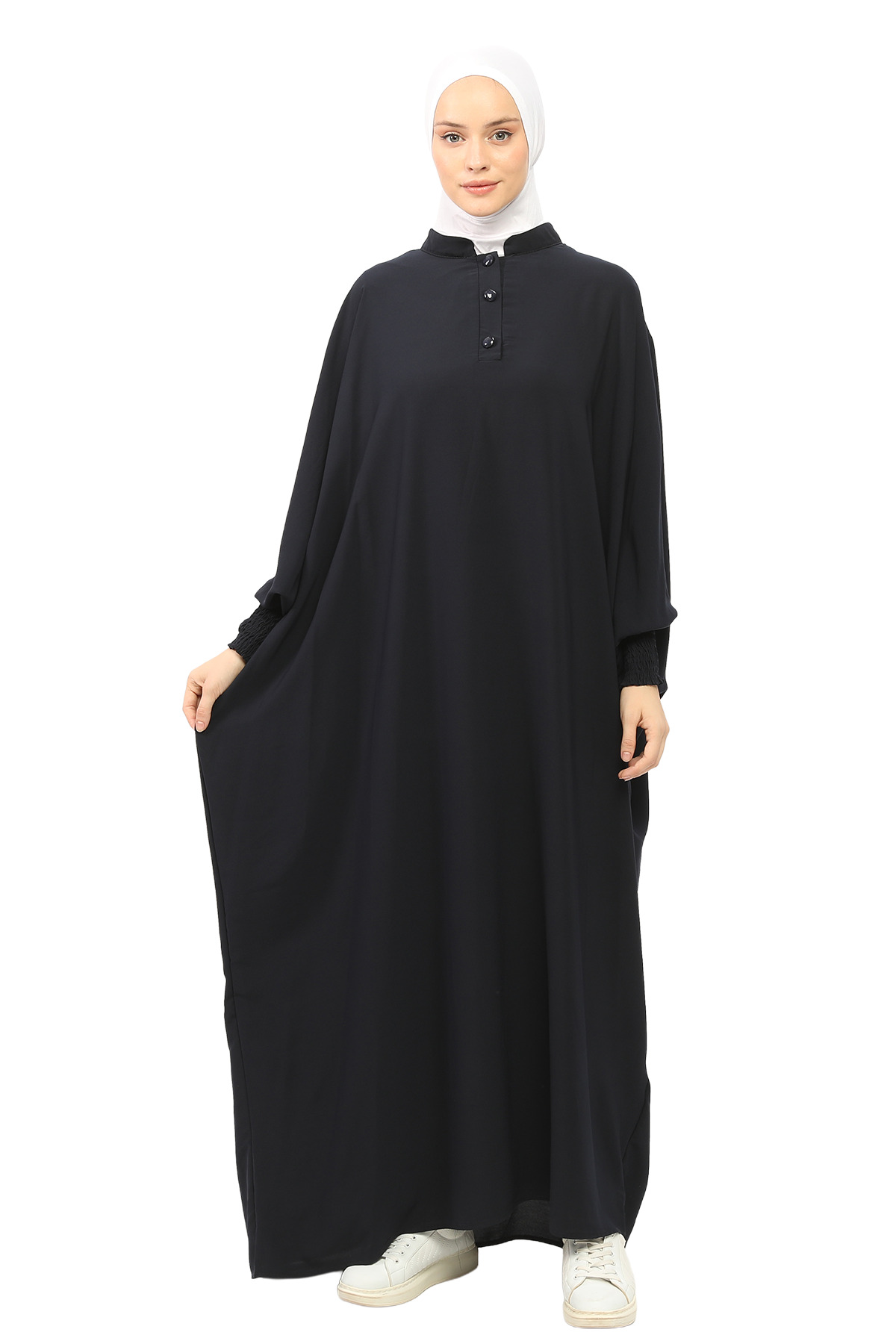 Women's Medina Silk Abaya Abaya Abaya Dress Judge Collared Bat Sleeve Modest Dress