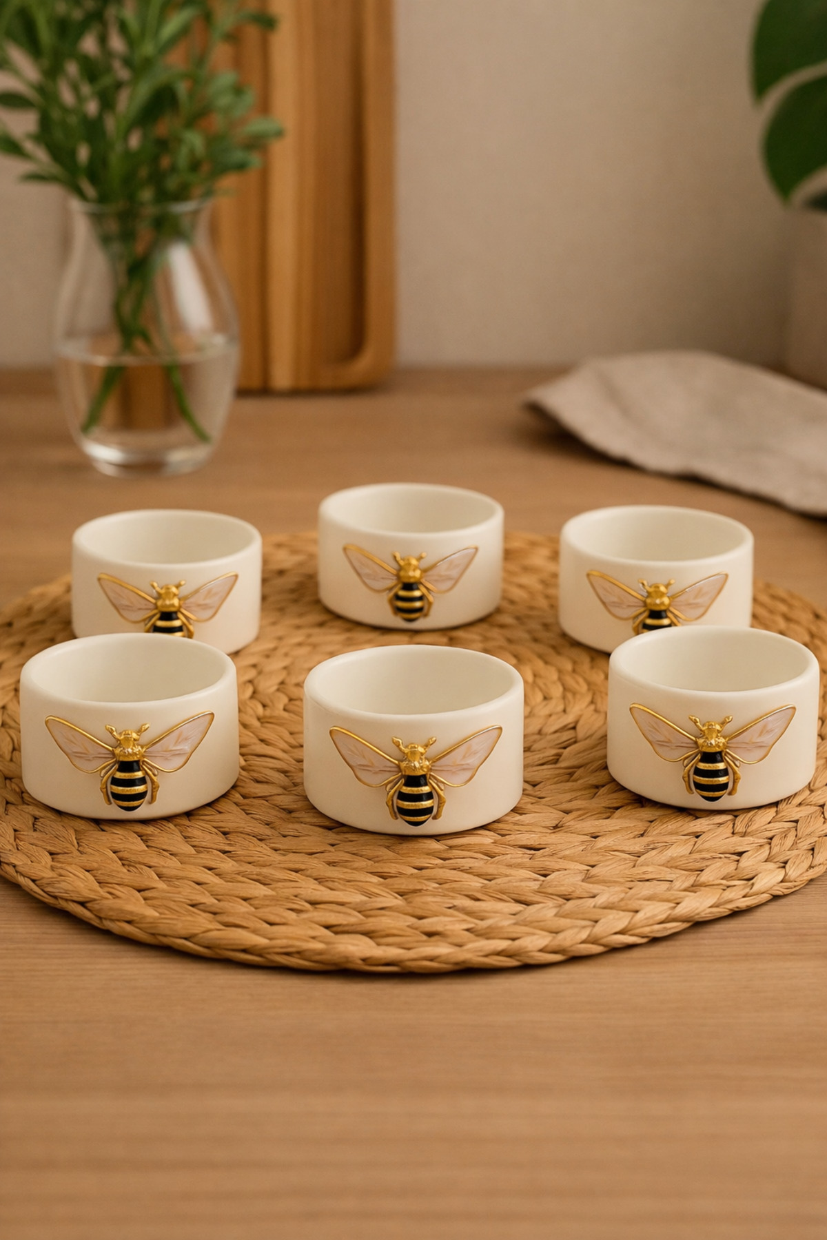 YzHome 6-Piece White Porcelain Bee Sauce and Turkish Delight Serving Bowl Mini Size