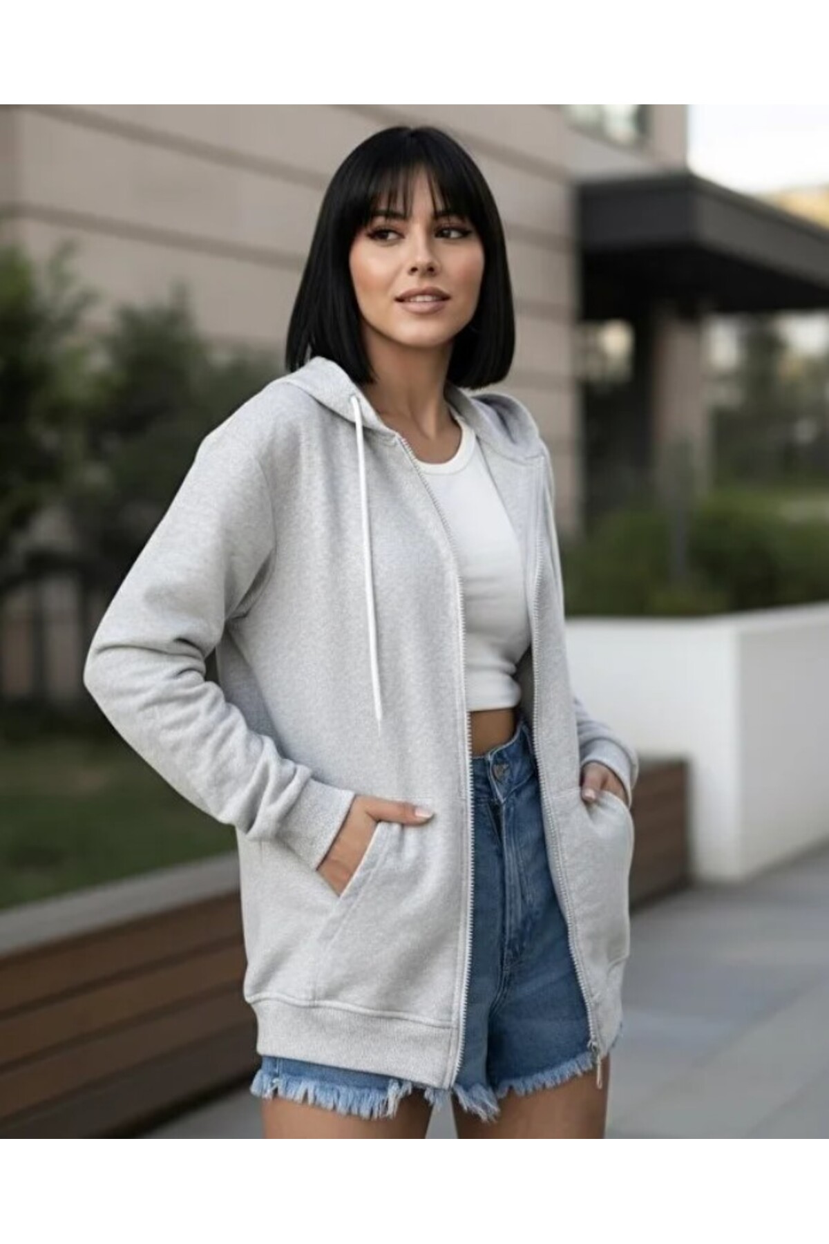 Pure Co.  Kadın Fermuarlı Kapüşonlu Düz Hırka - Minimalizm ve Kalite Bir Arada - Görsel 6