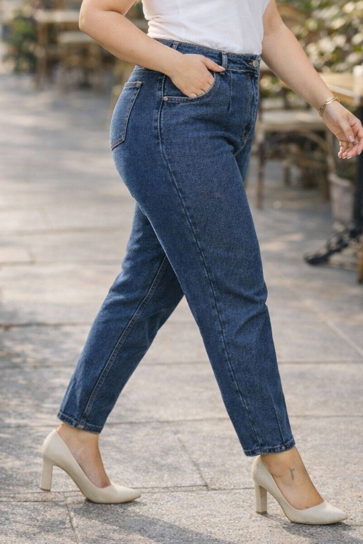 CEDY DENIM Mom Fit Jean Büyük Beden Yüksek Bel Carrot Kesim Dar Paça Pileli Esnek Kot Pantolon C600-mavi görsel 3