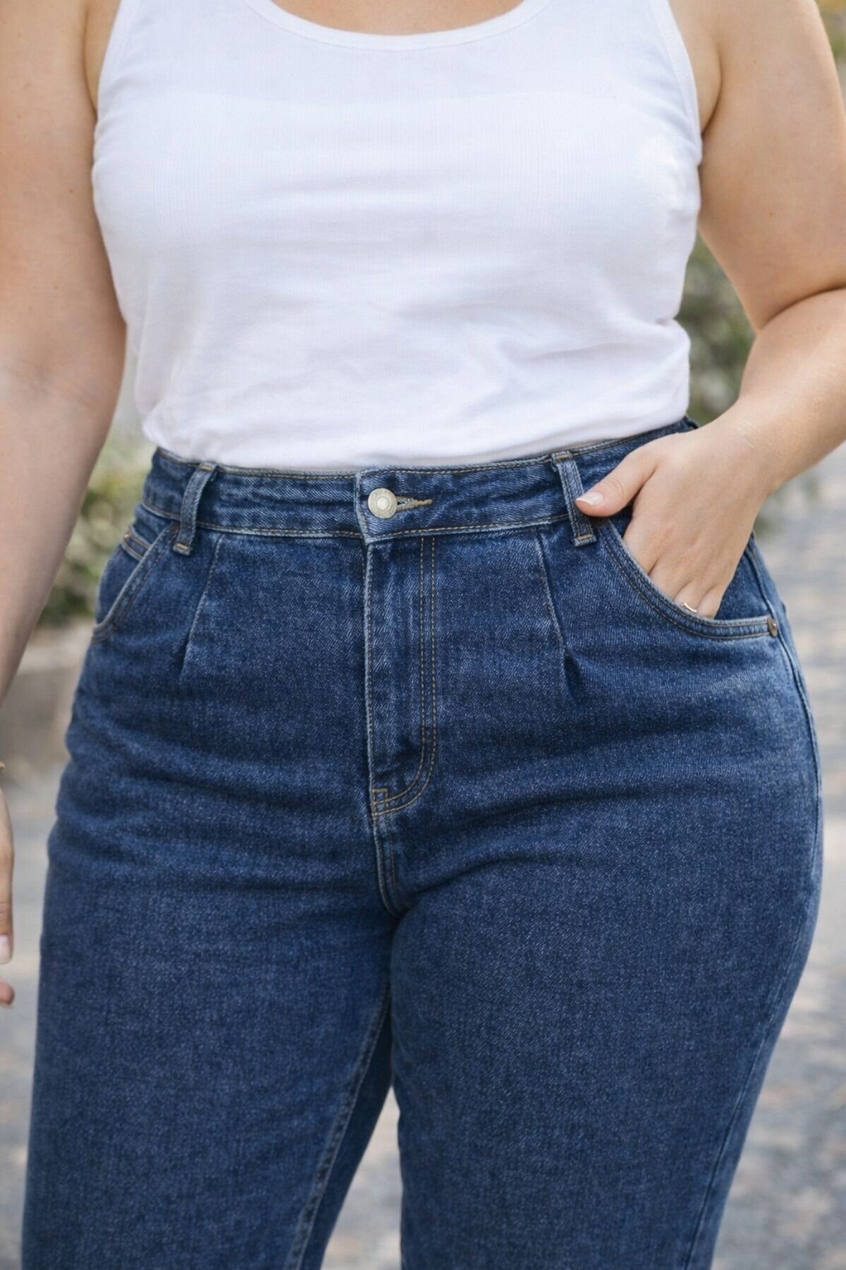 CEDY DENIM Mom Fit Jean Büyük Beden Yüksek Bel Carrot Kesim Dar Paça Pileli Esnek Kot Pantolon C600-mavi görsel 4